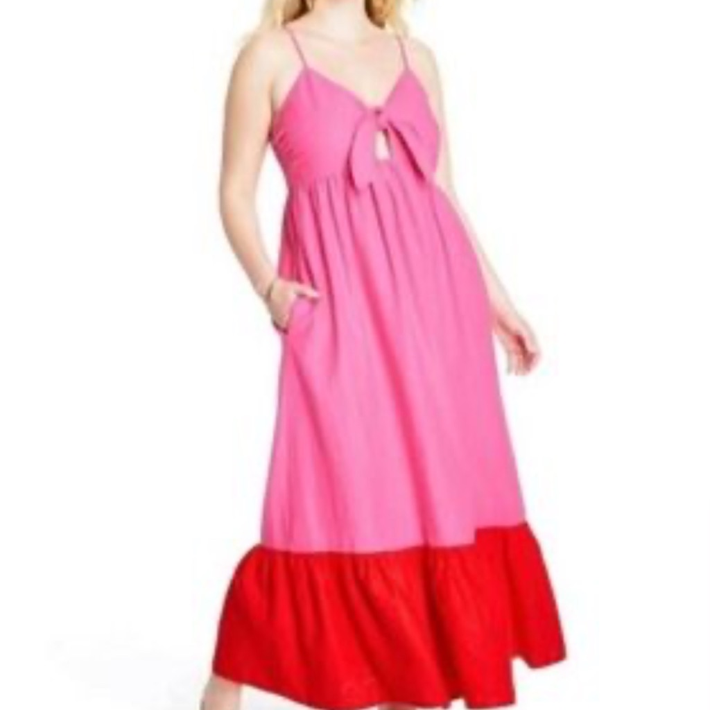 Tabitha Brown X Target Pink & Red Maxi Dress With Front Tie Size Small